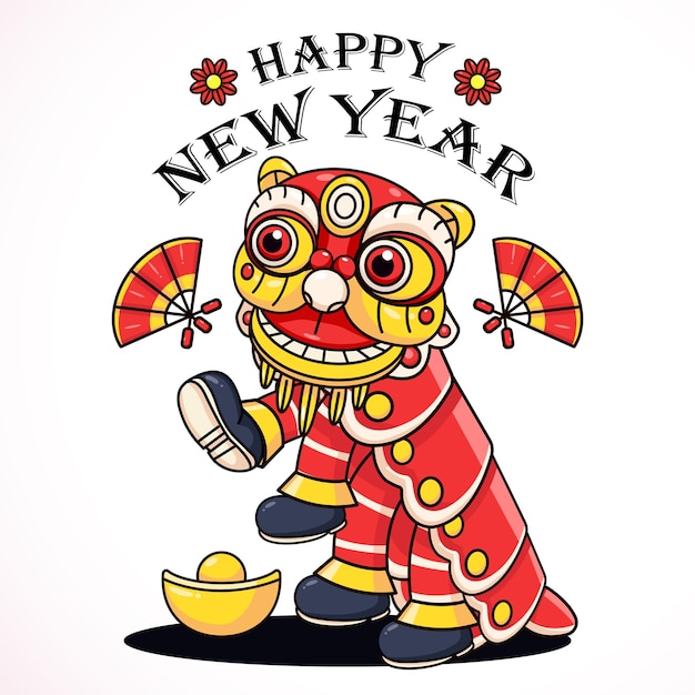 Vector chinese new year cute dragon lion dance suitable for logos mascots tshirts stickers and posters