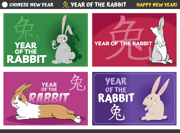 Chinese New Year designs set with funny rabbit characters