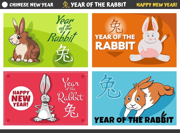 Chinese New Year designs set with funny rabbits