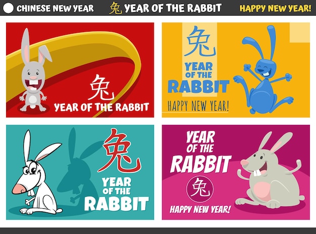 Chinese New Year designs set with rabbit characters