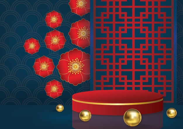 chinese new year display podium banner background