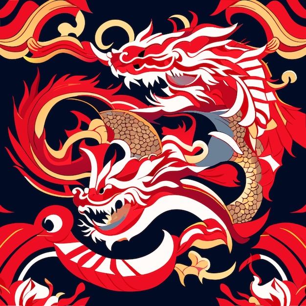 chinese new year dragon inlay seamless pattern vector illustration