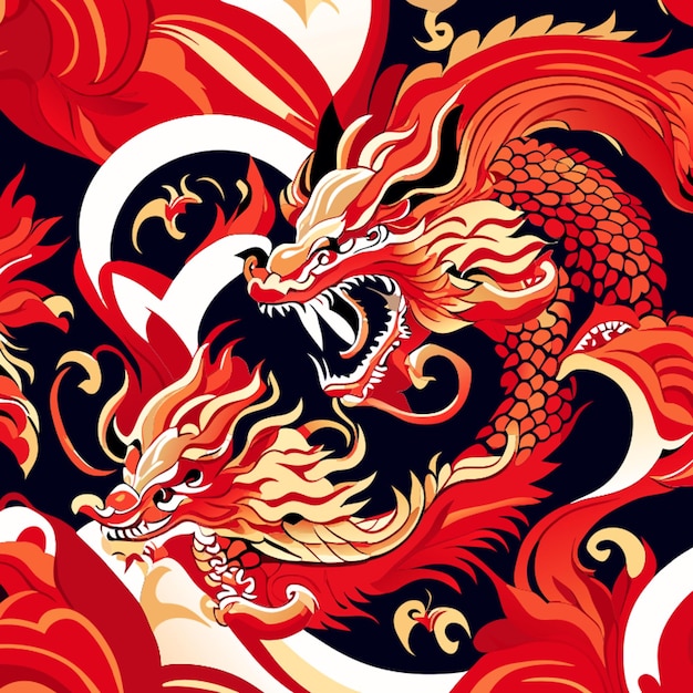 chinese new year dragon inlay seamless pattern vector illustration