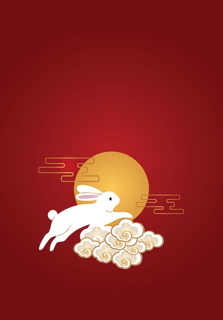 Chinese New Year festive red background with cute rabbit Asian element background design