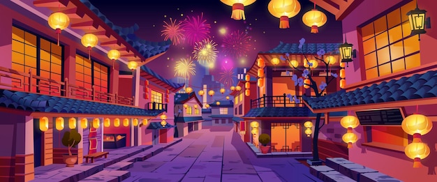 Chinese new year holiday night panorama houses