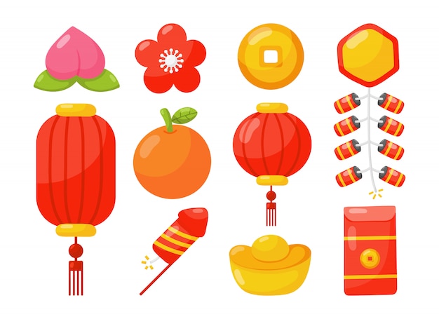 Chinese new year icon set isolated .