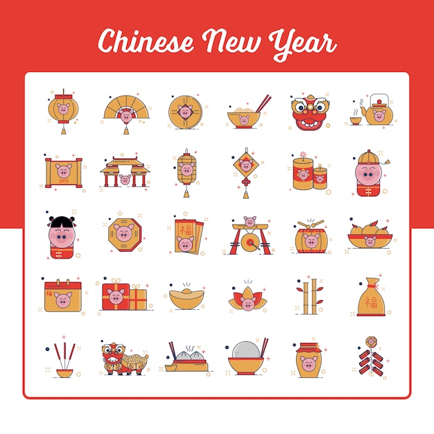 Chinese New Year Icons Set 