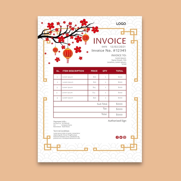 Chinese new year invoice template