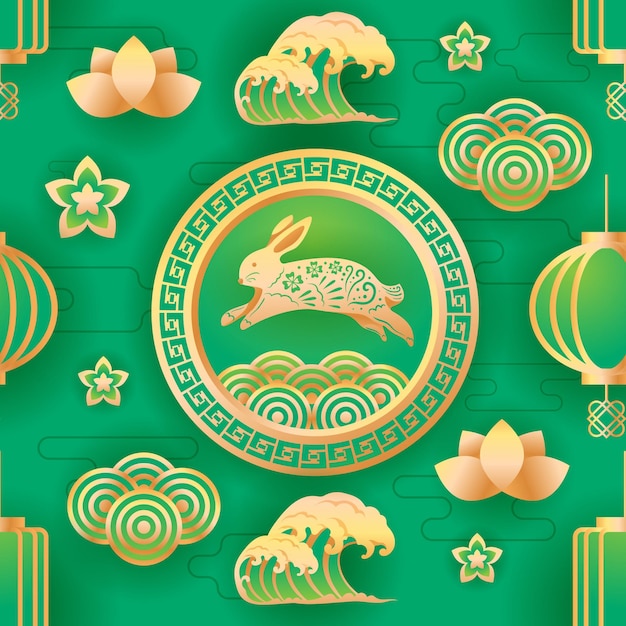 Chinese New Year Jade Green Seamless Pattern