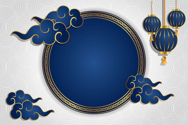 chinese new year lantern festival oriental style circle frame ornament background text space area