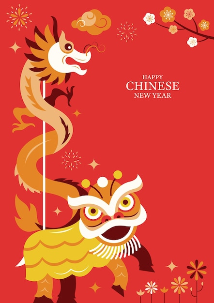 Chinese New Year Lion and Dragon Dance Character Background