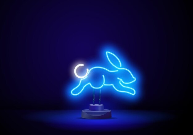 Vector chinese new year moon rabbit neon icon funny hare year of the rabbit banner