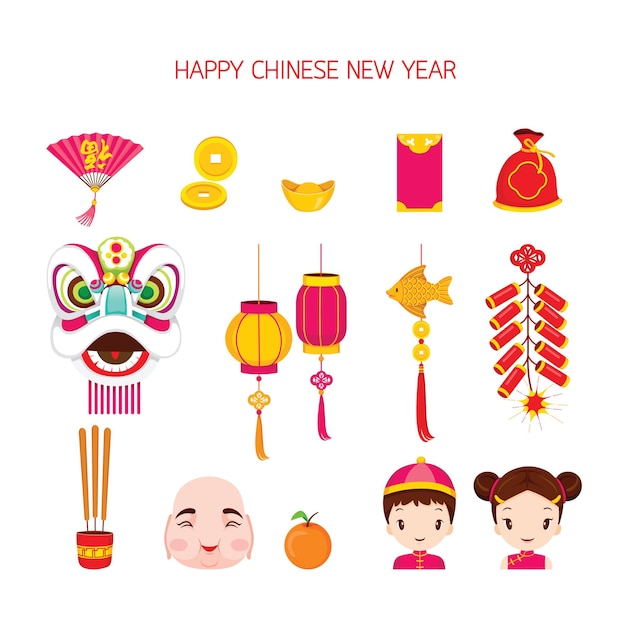 Chinese New Year Objects Set, Traditional Celebration, China