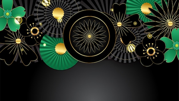 Chinese new year paper style black green gold chinese design background