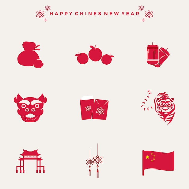 Chinese New Year vector illustration icon set