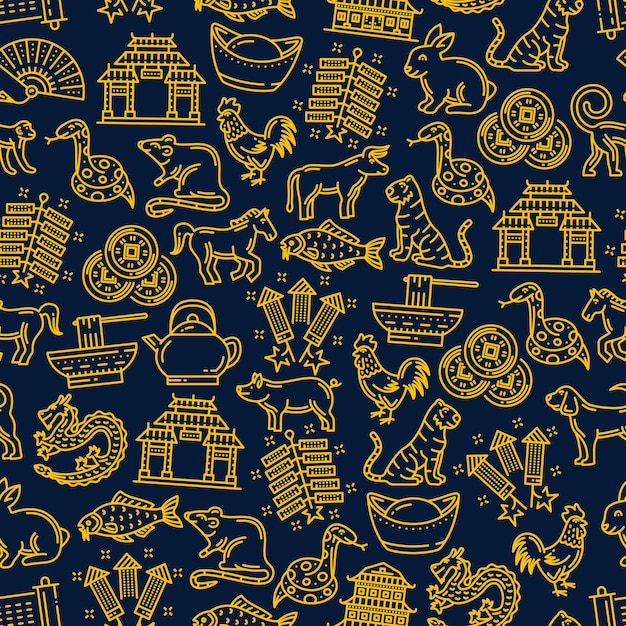 Chinese New Year zodiac seamless pattern