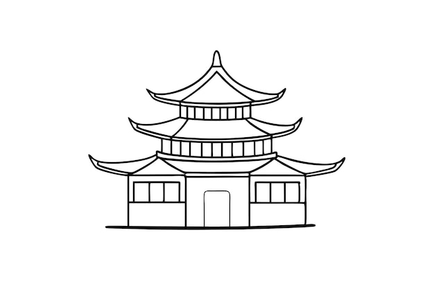 Chinese pagoda line art vector illustration Chinese house chinese building outline