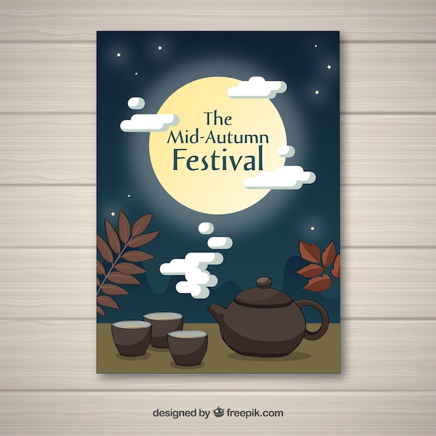 Vector chinese party poster with tea and night sky