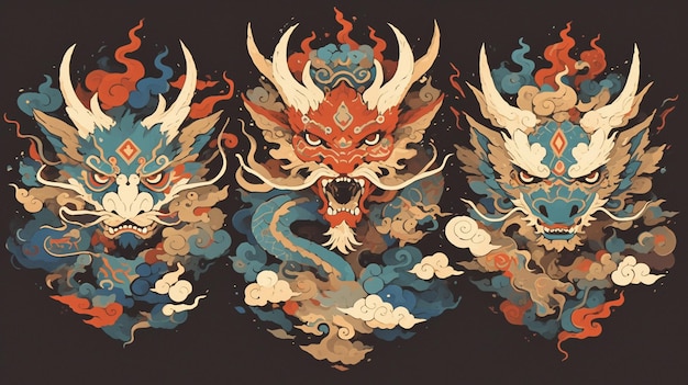 Chinese qilin patterns with mythical elements