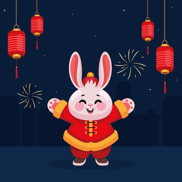 Chinese rabbit with lamps