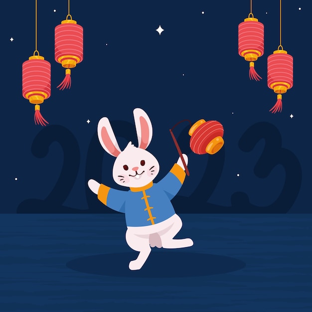 Chinese rabbit with lanterns