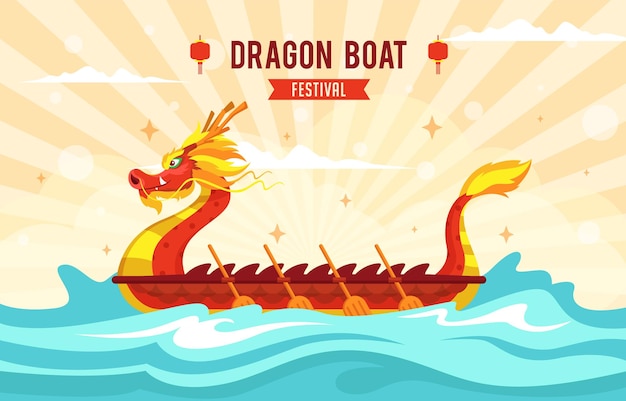 Chinese Red Dragon Boat Festival Concept Template