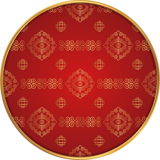 Chinese round frame chinese pattern circle luxury red golden line ornament