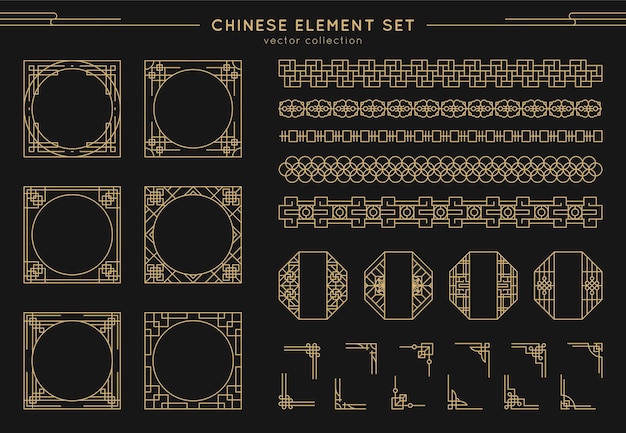 Chinese   set of border, frames, patterns, knots isolated