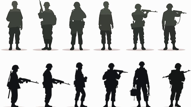 Chinese Soldier Silhouette Vector Set on White Background