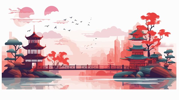 Vector chinese style fantasy scenes vector illustration