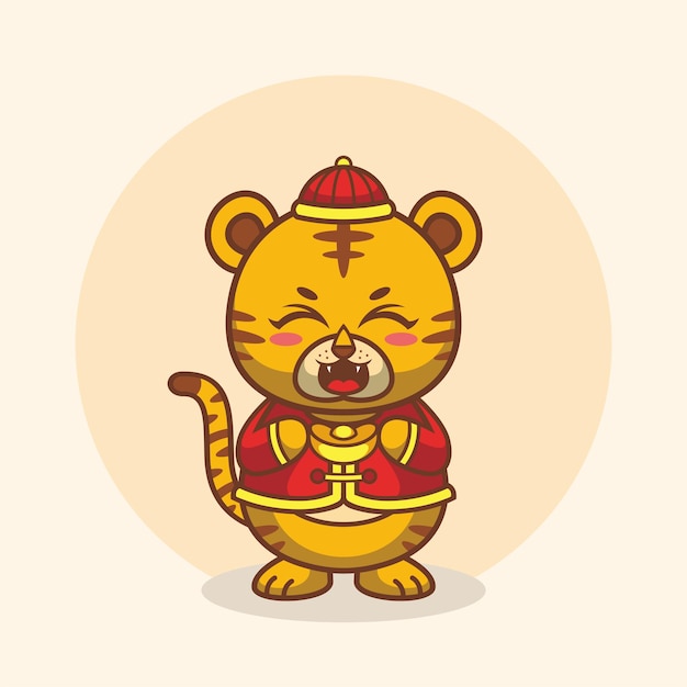 Chinese tiger cartoon vector chinese new year hold gold design