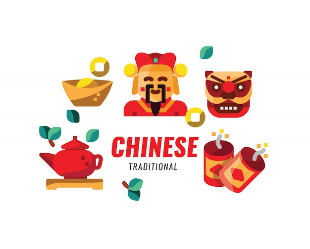 Chinese traditional culture, object and faith. vector illustration