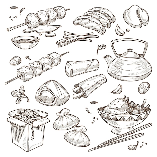 Chinese traditional food and beverages sketch