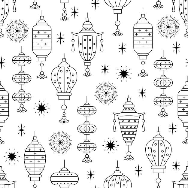 Chinese traditional lantern seamless pattern Oriental ornament background