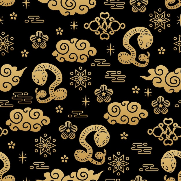 Vector chinese traditional zodiac signs snake seamless pattern oriental ornament