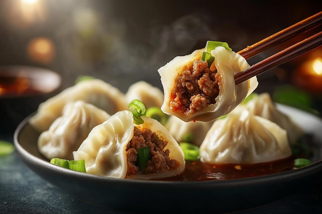 Vector chinese veg momos and chicken chilli cuisine designs closeup of wonton soup with funch