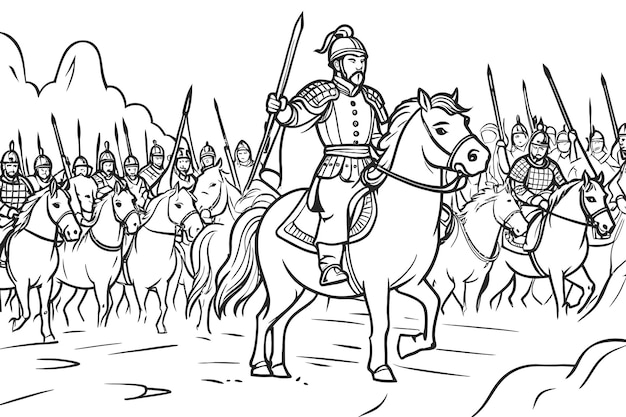 Chinese war a coloring book page white background