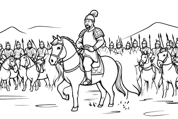 Chinese war a coloring book page white background