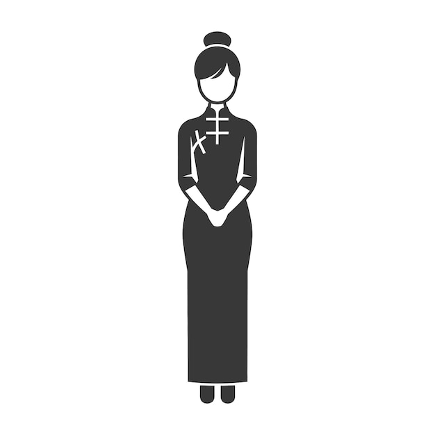 chinese women wearing cheongsam or zansae traditional clothing minimalist line art icon logo symbol