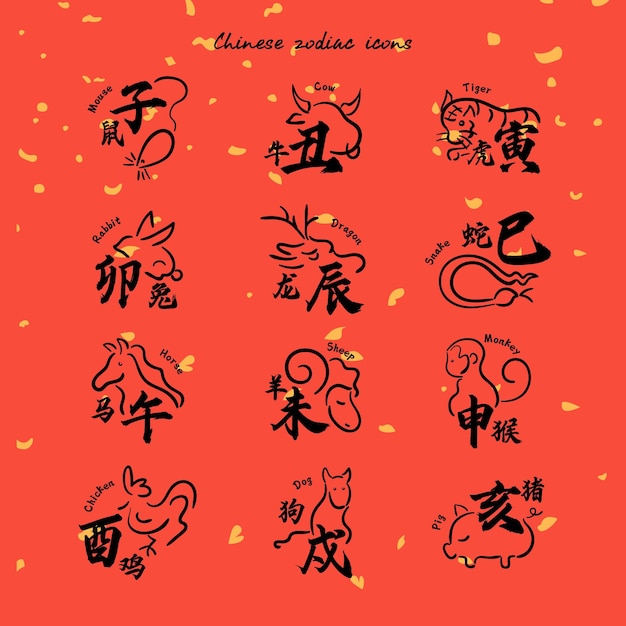 Chinese Zodiac icons set