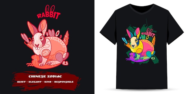 Chinese Zodiac Rabbit Illustration Suitable For Screen Printing Vector Premium