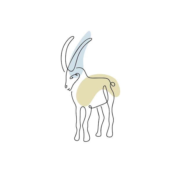 Chinese Zodiac symbol Goat illustration in line art style with boho color isolated on white