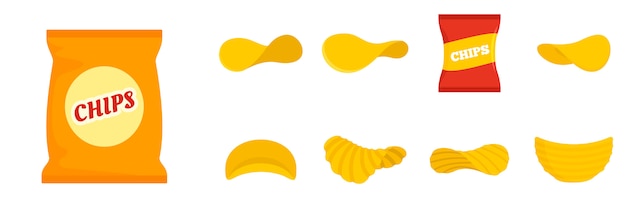 Chips potato icon set