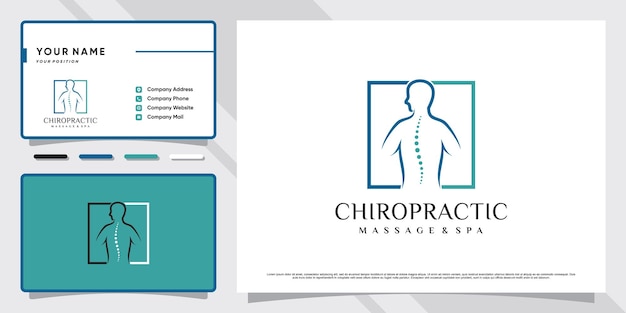 Chiropractic logo design for massage teraphy with business card template Premium Vector