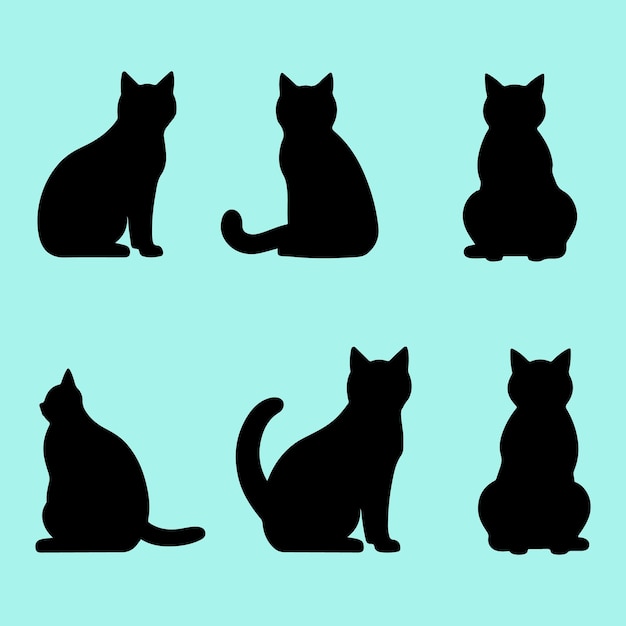 Chloe cat set black silhouette Clip art