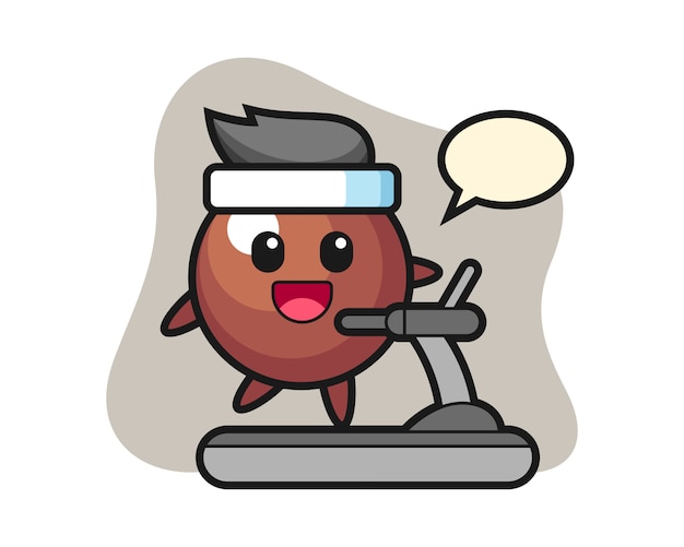 Chocolate ball cartoon walking on the treadmill