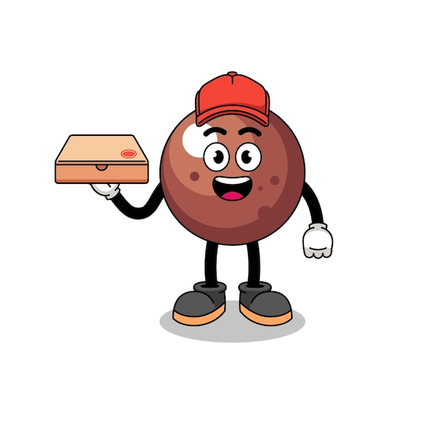 Chocolate ball illustration as a pizza deliveryman