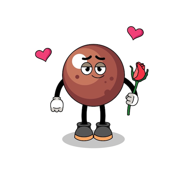 Chocolate ball mascot falling in love