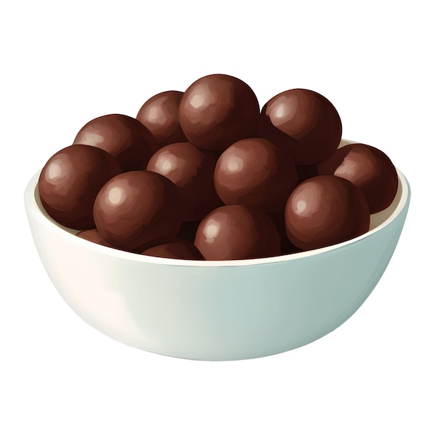 Chocolate Balls in Bowl Isolated Detailed Hand Drawn Painting Illustration