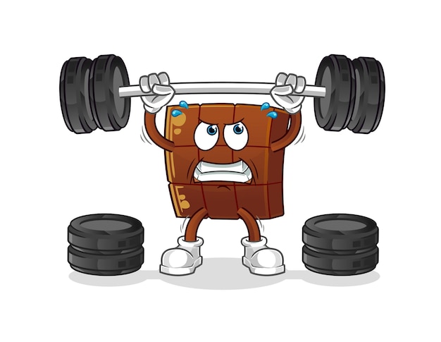 chocolate bar lifting the barbell character. cartoon mascot vector